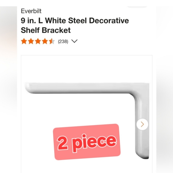 Set of 2Everbilt 9 in. L White Steel Decorative Shelf Bracket - Picture 1 of 11